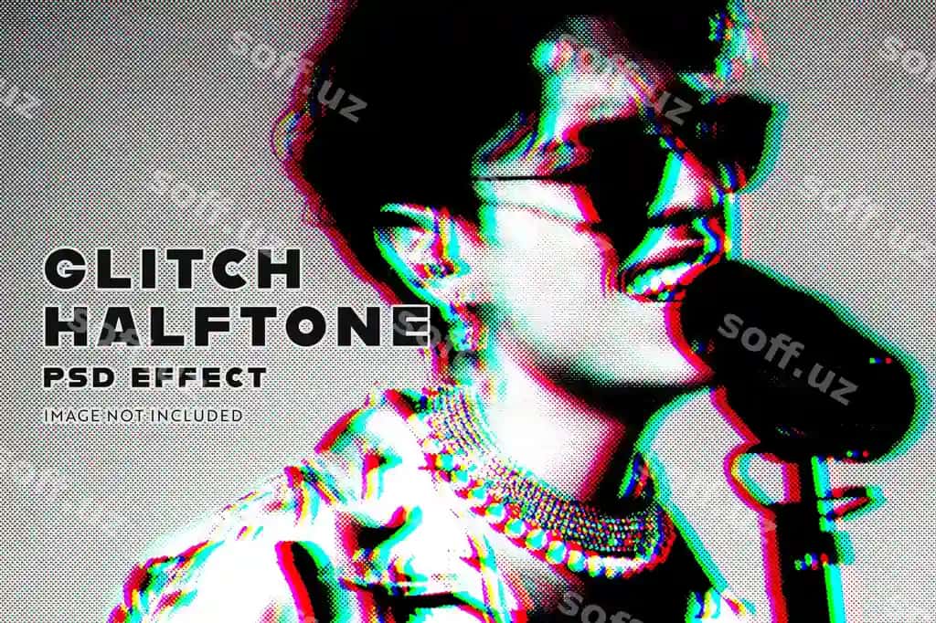 Glitsh halftone psd rasm effektasi | Glitch halftone psd image effect