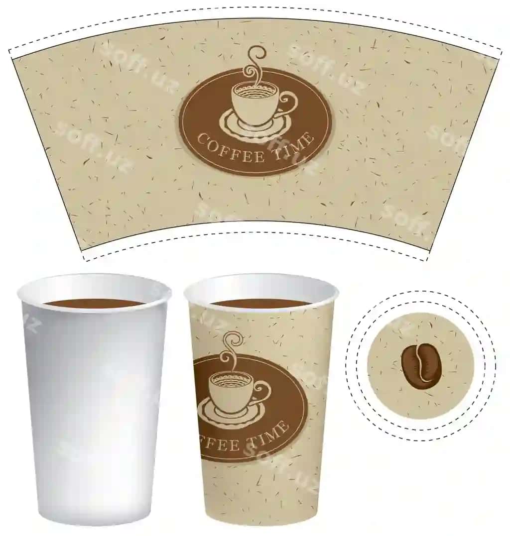 Qahve va choy koeffitsiyentlari uchun shablon qog'ozli kreslo | Paper cup template hot drinks