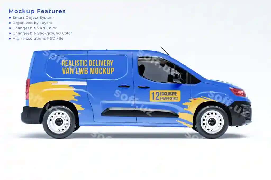 Realistik furgon modeli o'ng tomondan ko'rinish | Realistic van mockup right side view