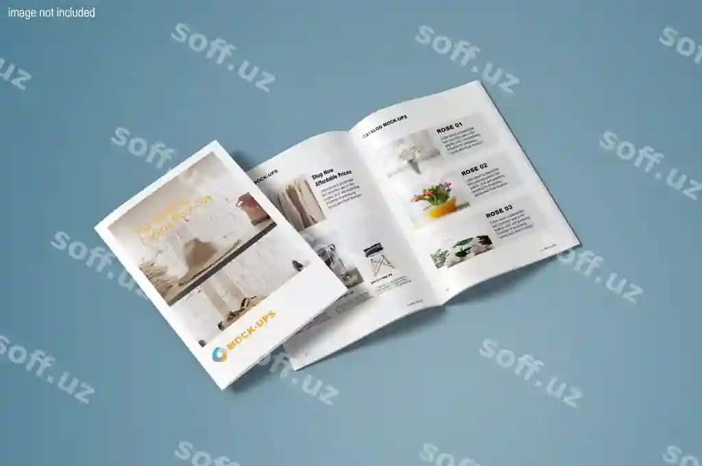 Yuqori ko'rinish broshyur zamonaviy katalog namunalari | Top view brochure modern catalog mockups