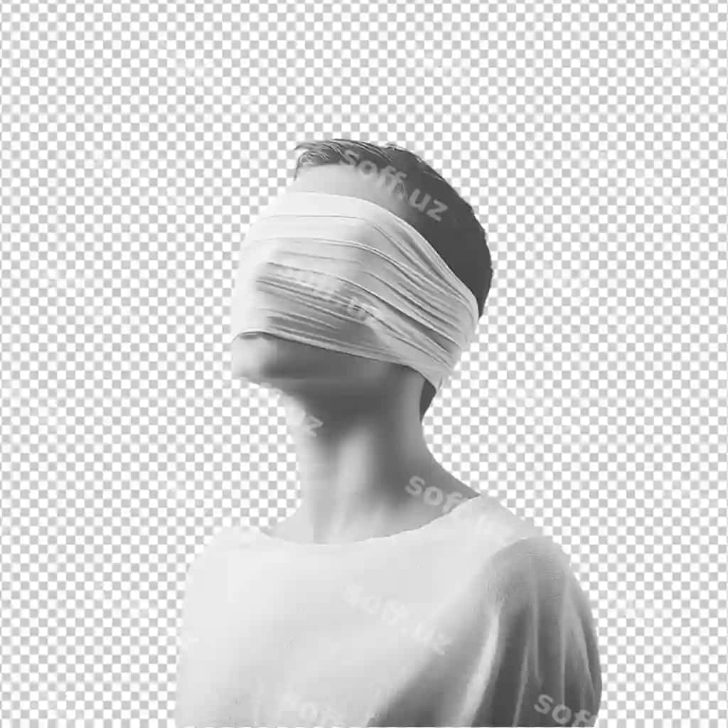 Ko'rsog'ini qora qo'yilgan sirli shaxsning monokrom studio portreti | Blindfolded person monochrome portrait studio shot mysterious person