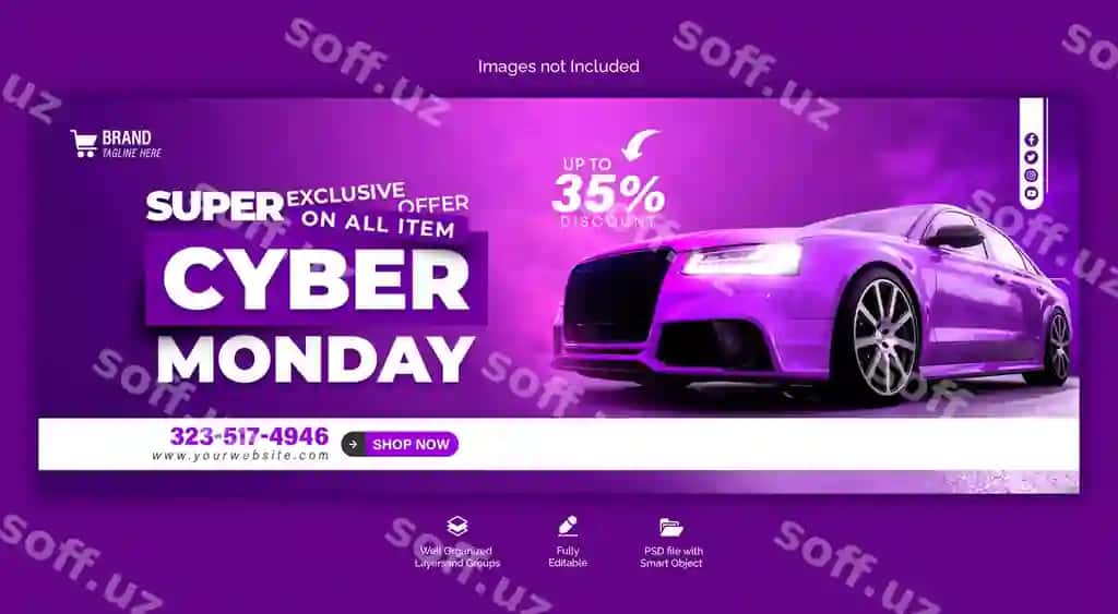 Psd Facebook varaq veb banner shablon sotuv Cyber Monday | Psd facebook cover web banner template sale cyber monday