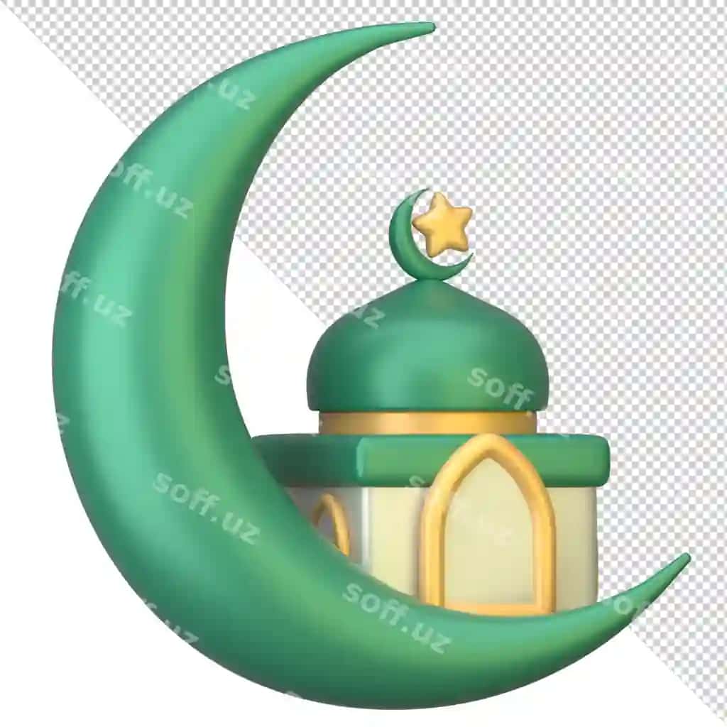 3D Ramazon hilol ayliq masjid ikonasi | 3d ramadan crescent moon with mosque icon