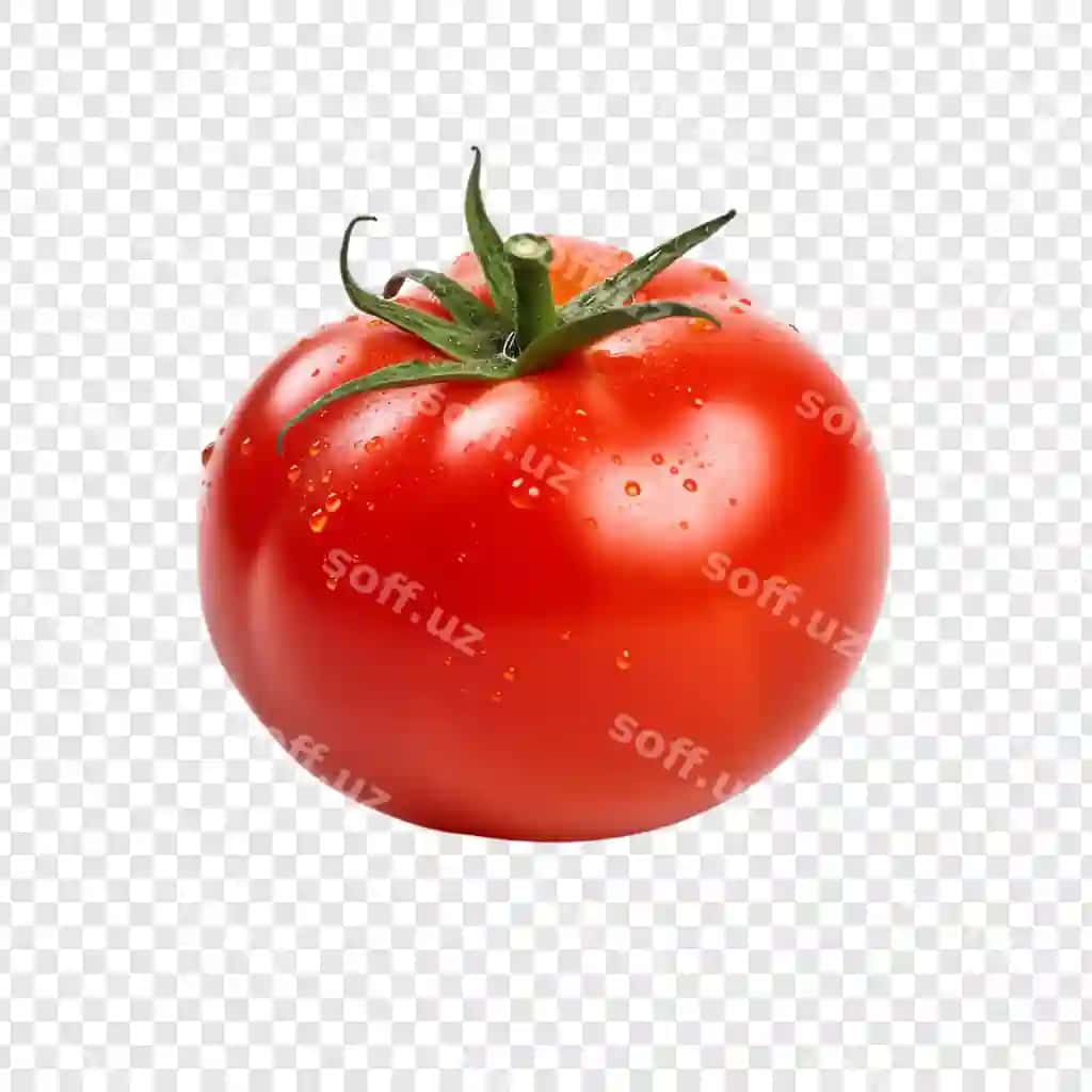Pomidor oq rangda, yashil ohib bilan. | Tomato is white background with green stem