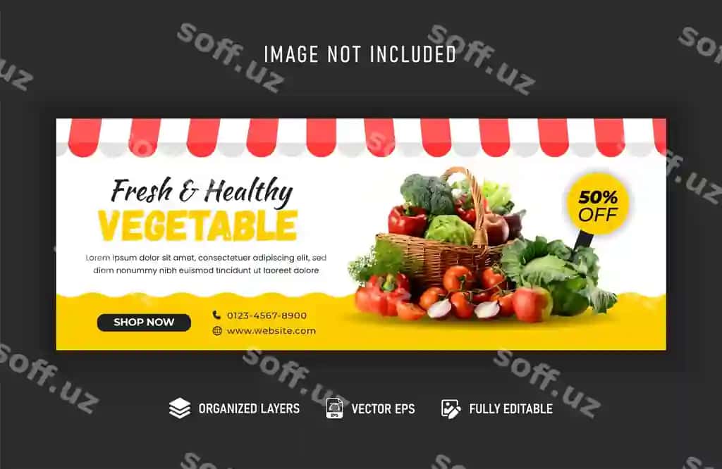 Premium Yangi Sog'liqli Sabzi Bozori Onlayn Facebook Cover Banneri | Fresh healthy vegetable market online facebook cover banner premium