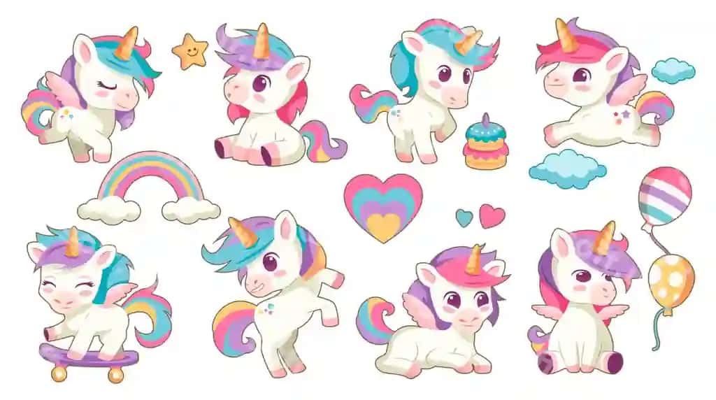 Qo'l bilan chizilgan yoqimli yolbars to'plami | Hand drawn cute unicorn collection