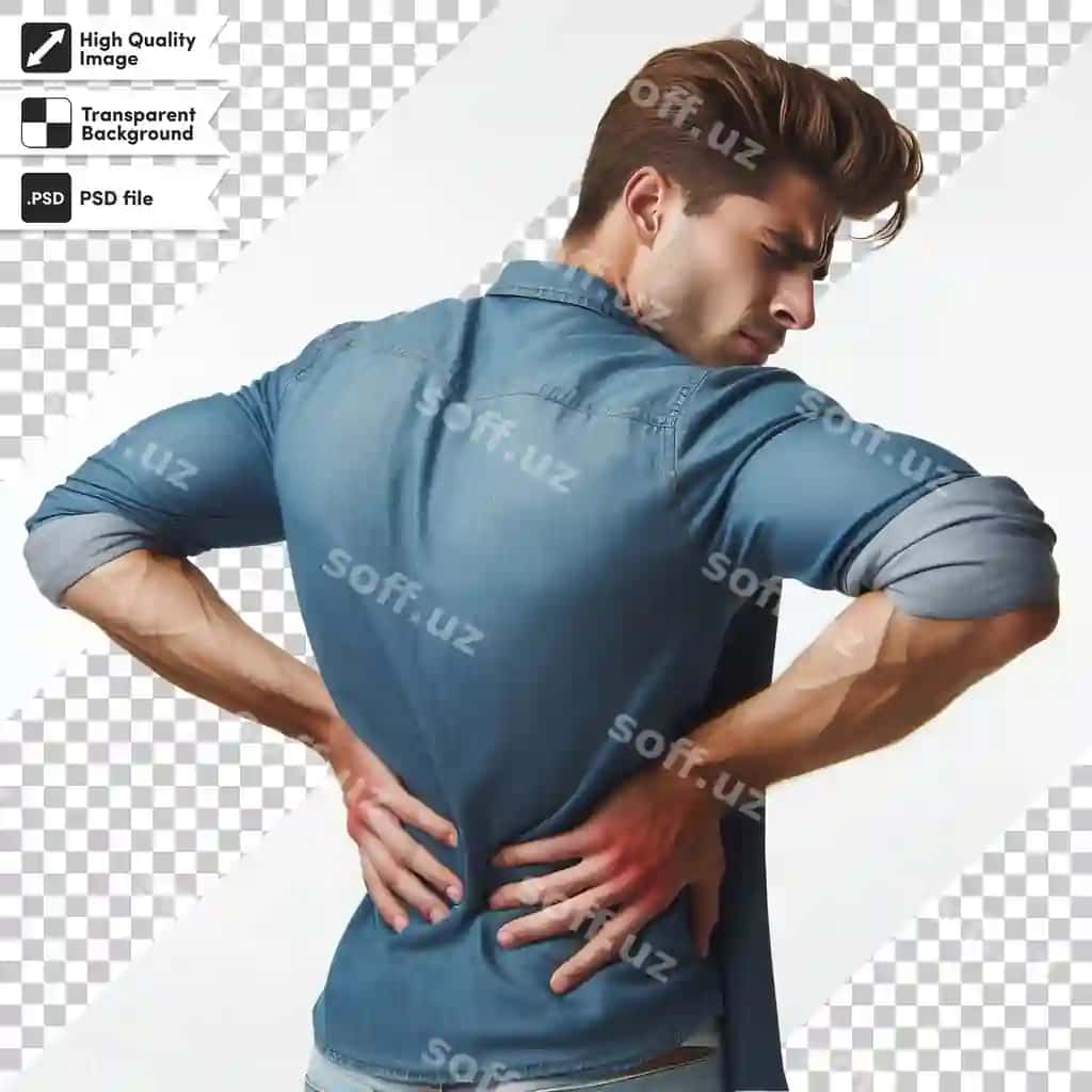 Psd portret shaxs orqa og'riq bilan shaffof fonda tahrirlanga olinadigan | Psd portrait person with back pain transparent background with editable