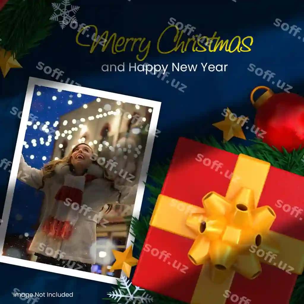 Baxmalik bayram, Yangi yil bilan 3D orqa fonda banner shabloni | Merry christmas happy new year banner template with 3d background