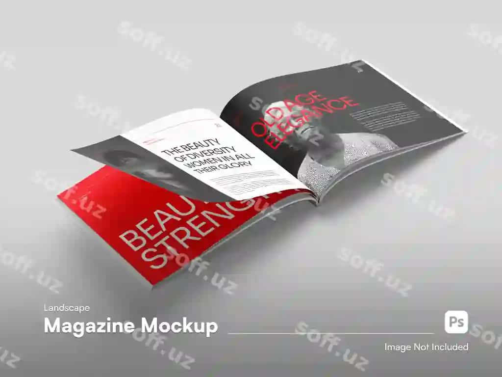 Izometric ajraltirilgan jurnali mockup | Isometric landscape magazine isolated mockup