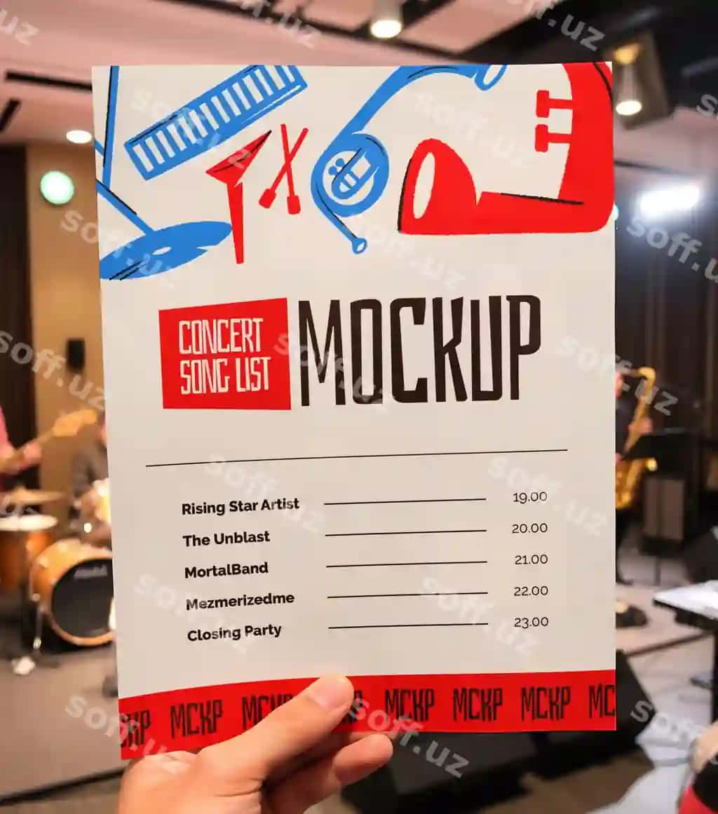 Konsert qo'shiq ro'yxati prototipi dizayni jazzz festival rejasi shabloni | Concert song list mockup design jazzy festival schedule template