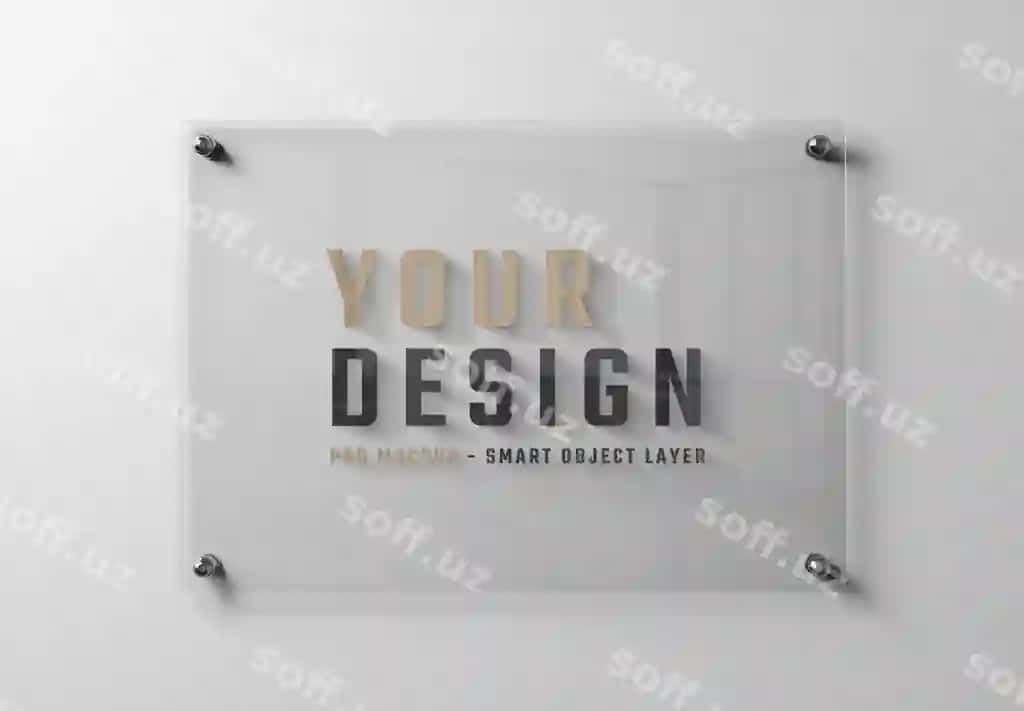 Shisha belgi paneli oq devor namunasi | Glass sign plate white wall mockup