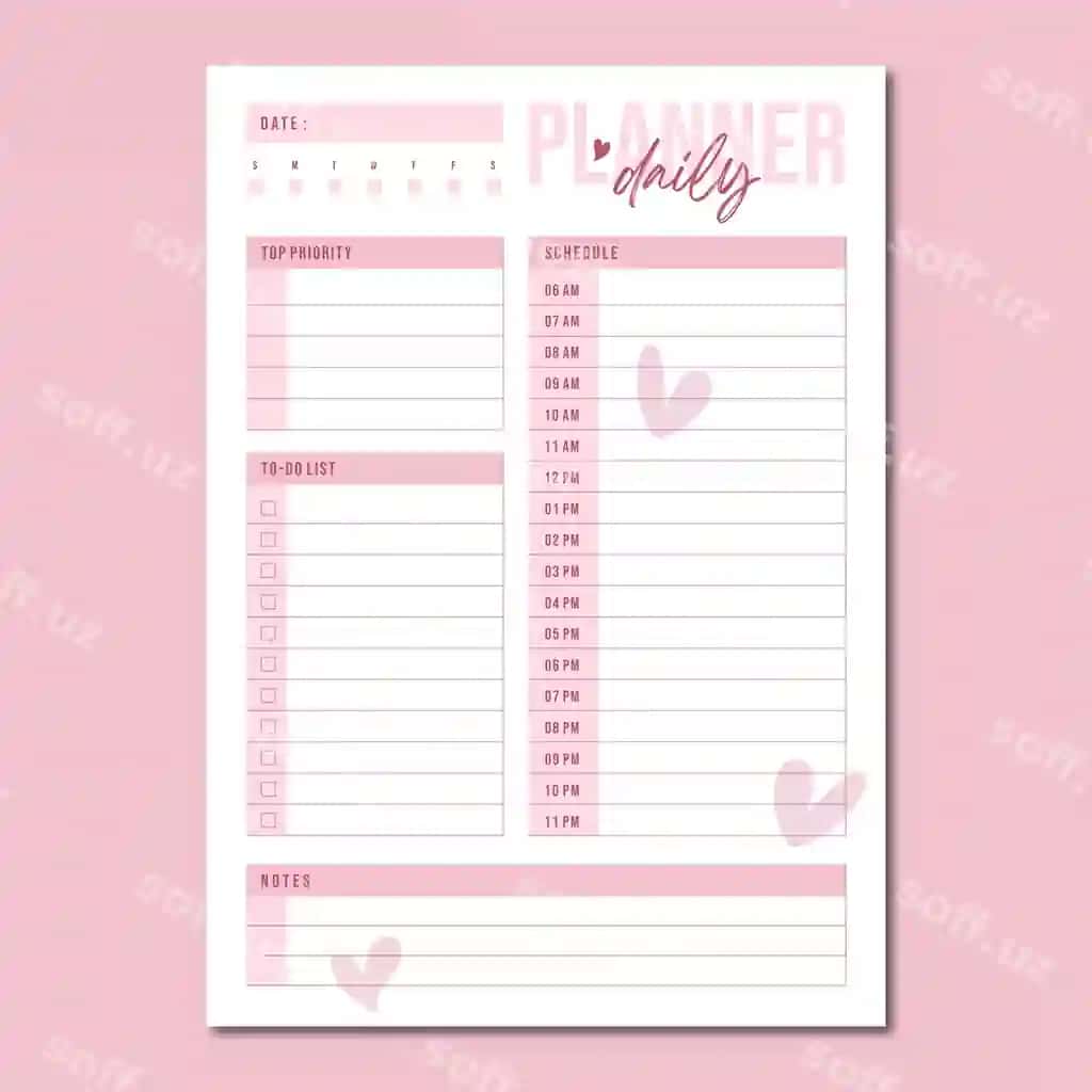 Kundalik rejador shabloni vektori | Daily planner vector template