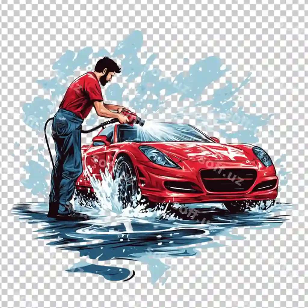 Tshirt dizayni chiroyli avtomobil yuvish shaffof fonda | Tshirt design featuring beautiful car wash transparent background