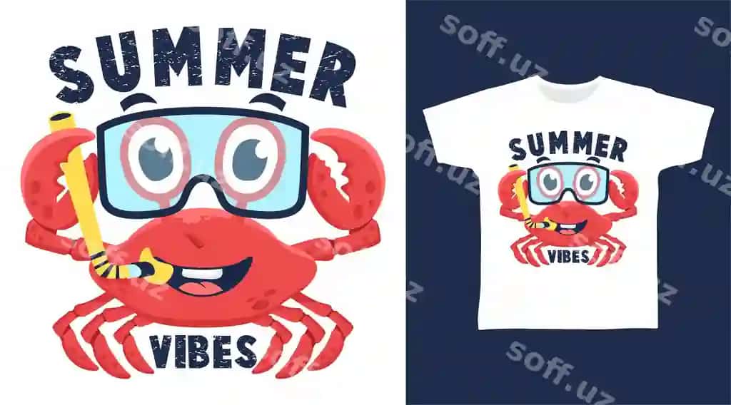 Mashhur krab yoz hisi futbolka dizayni | Cute crab summer vibes tshirt design