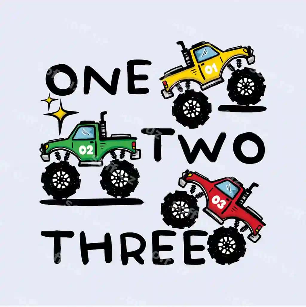 Bitta ikki uch monster trucklar fun hisoblash illustratsiyasi bolalar | One two three monster trucks fun counting illustration kids