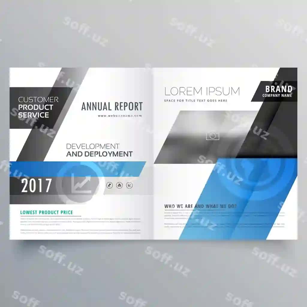 Ko'k biznes ikki qismli broshyur dizayn shabloni | Blue business bifold brochure design template