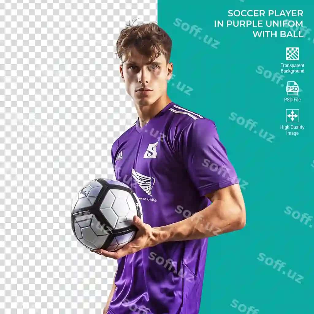 Chiroylik erkak futbol o'yinchi kostyumi ajraltirilgan shaffof fonda | Handsome man soccer player uniform isolated transparent background