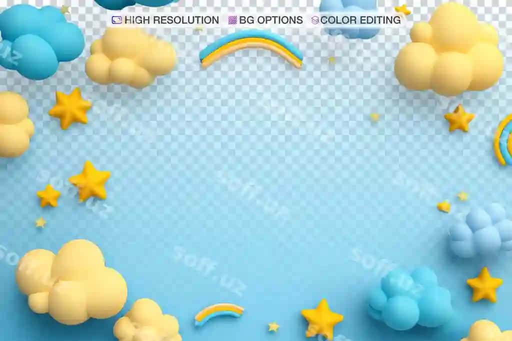 Rangli karyokat bulutlar yulduzlar bo'ronlar bilan | Colorful cartoon clouds stars with rainbows