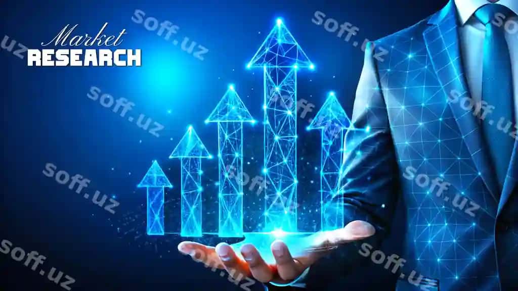 Bozor tadqiqoti konsepsiyasi mavhum futuristik ko'k rang past polimer | Market research concept abstract futuristic blue color low poly
