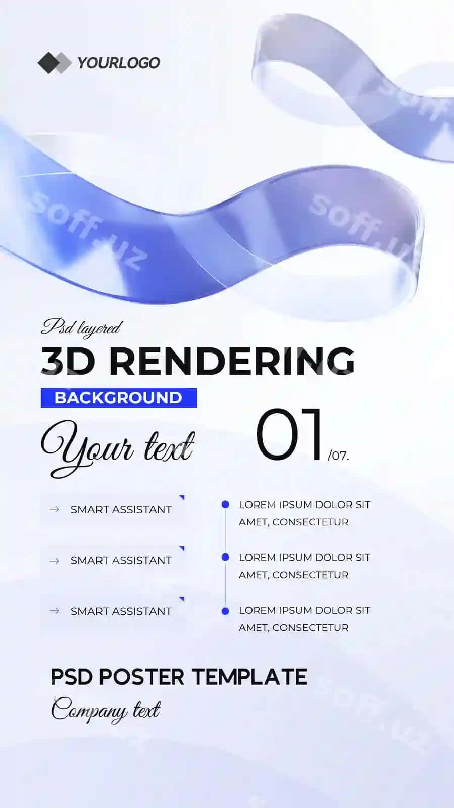 3d renderlangan flow texnologiyasi poster shabloni psd | 3d rendered flow tech poster template psd