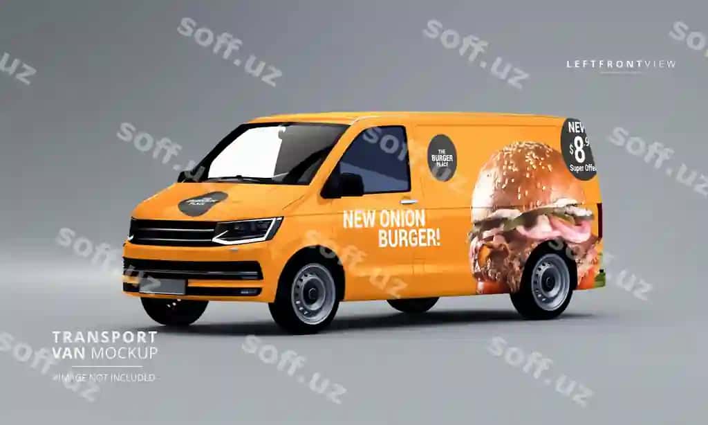 Transport vann mashina modeli oldingi chap tomondan ko'rinish | Transport van car mock up front left front view