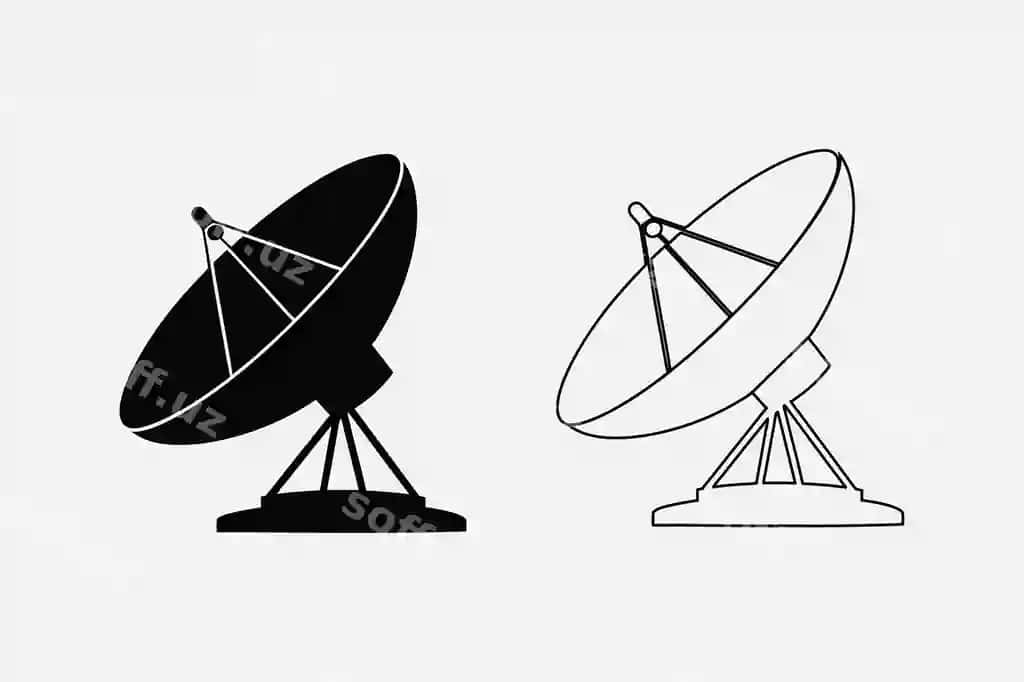 Vektor satelit antena ikonkalar siluet chiziqlari | Vector satellite dish icons silhouette outline