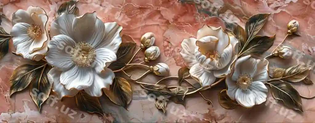 Elegant barokka oltin gulli bezatishlar luxe marmur | Elegant baroque golden floral decorations luxe marble