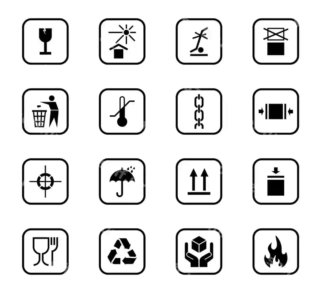 Qadoqlash belgilarining komplekti yuk ikonkasi | Packaging symbols set packaging cargo icon