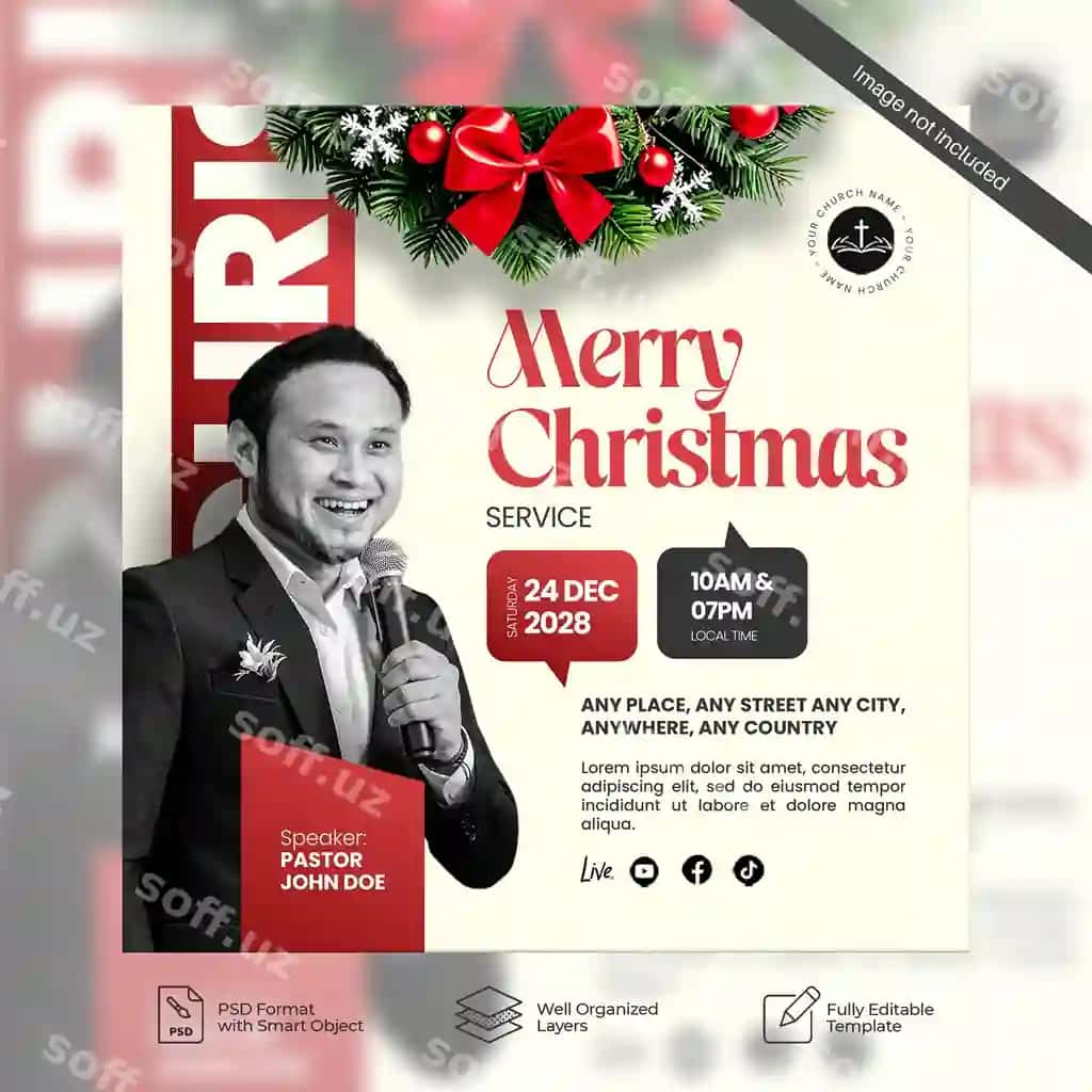 Rojdestvo muborak kilisa xizmati dizayni ijtimoiy tarmoqlar post shabloni | Merry christmas service church design social media post template