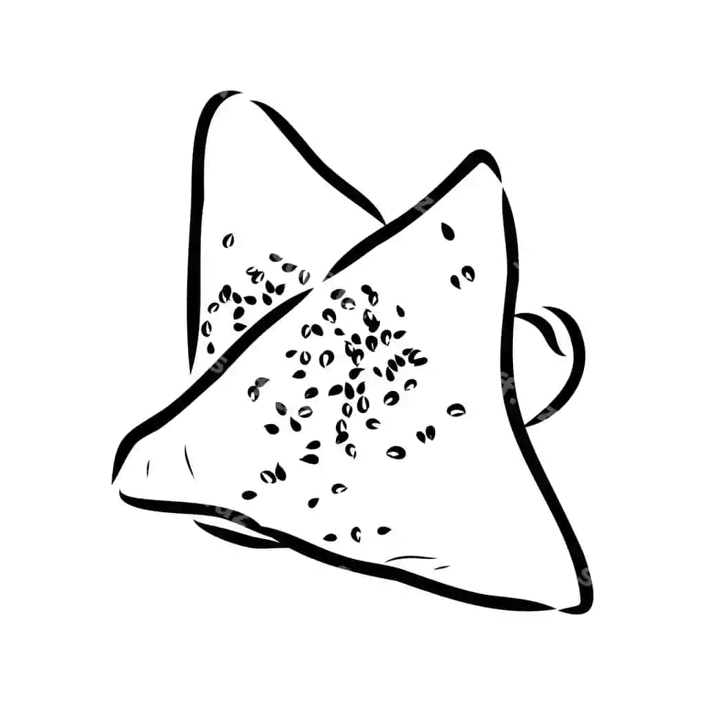 Hind osiyo taomlari mazali samsa vektor qo'lda chizilgan rasmlar eskizi | Indian asian food delicious samsa vector hand drawn illustrationsketch