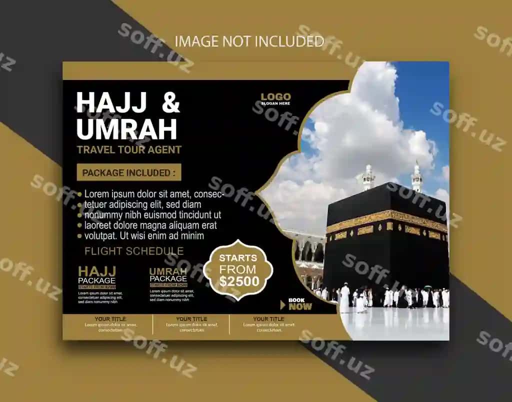 Ijodkor bog'bon Hajj Umra sayohat tour banner postir shabloni | Creative luxury hajj umrah travel tour banner poster template