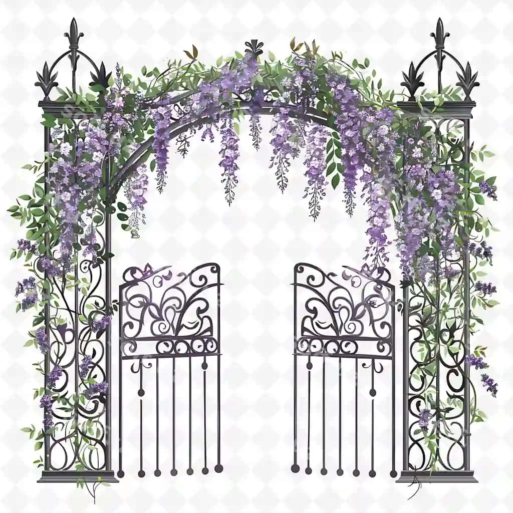 Ijodkor Png wisteria darvozasi fransuz shato nikoh dekoratsiyalari bilan | Png wisteria gate with french chateau wedding decorations ga creative