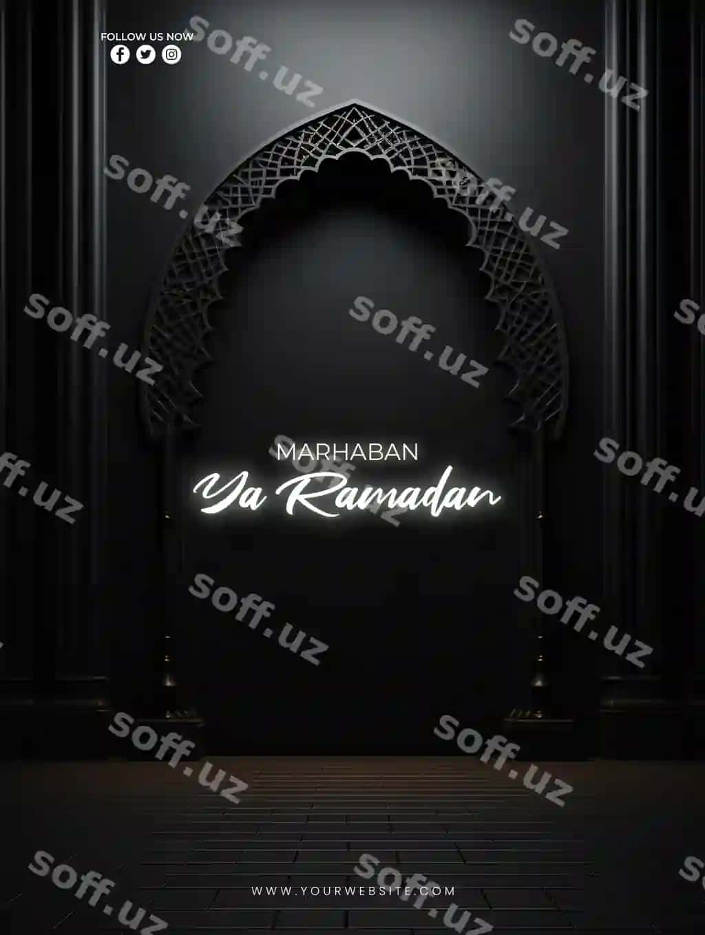 Tahrirlangan islomiy Ramazon tabrik kartasi psd shabloni | Editable islamic ramadan greeting card psd template