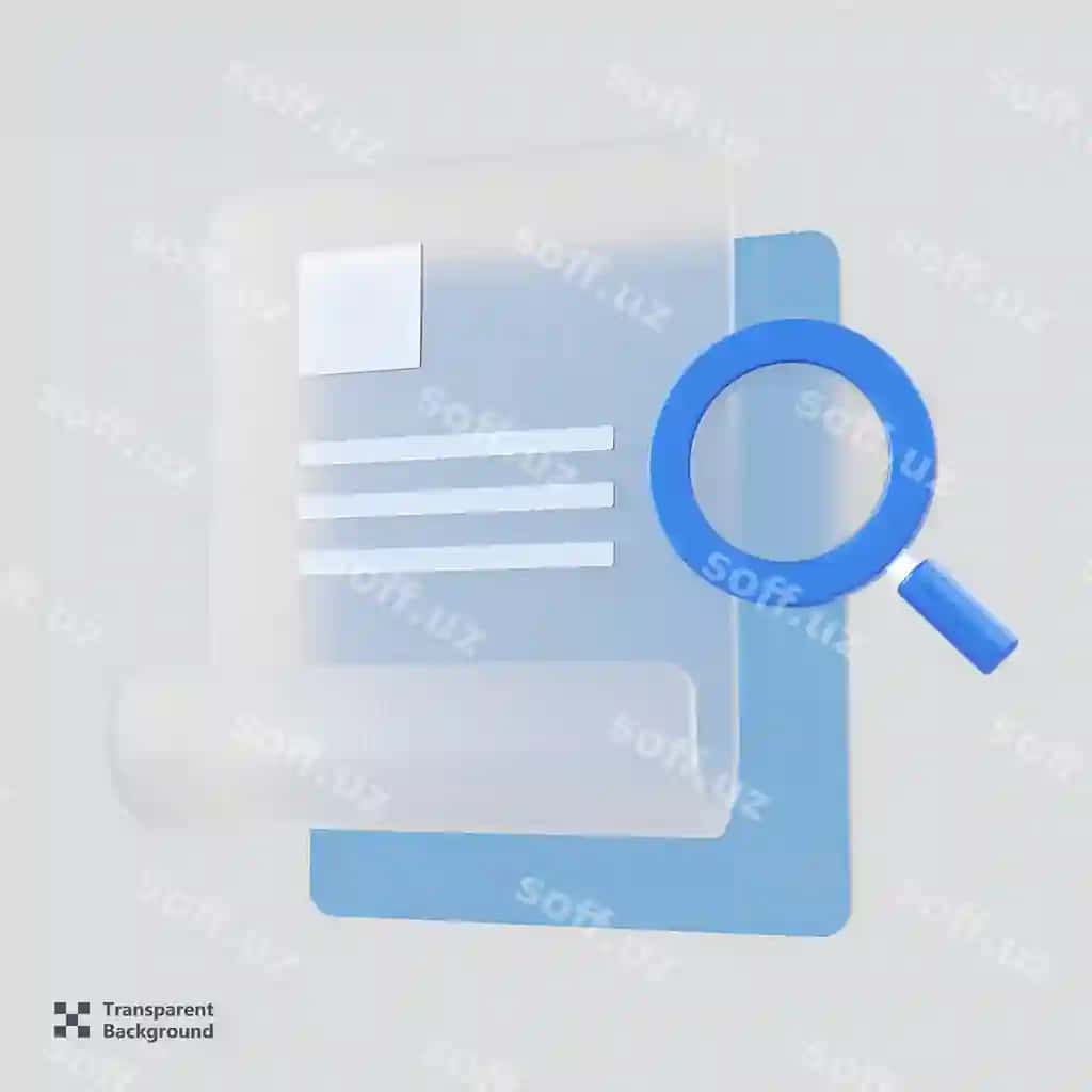 3d hujjat kattotgich bilan glassmorphism uslubi | 3d document with magnifying glass glassmorphism style