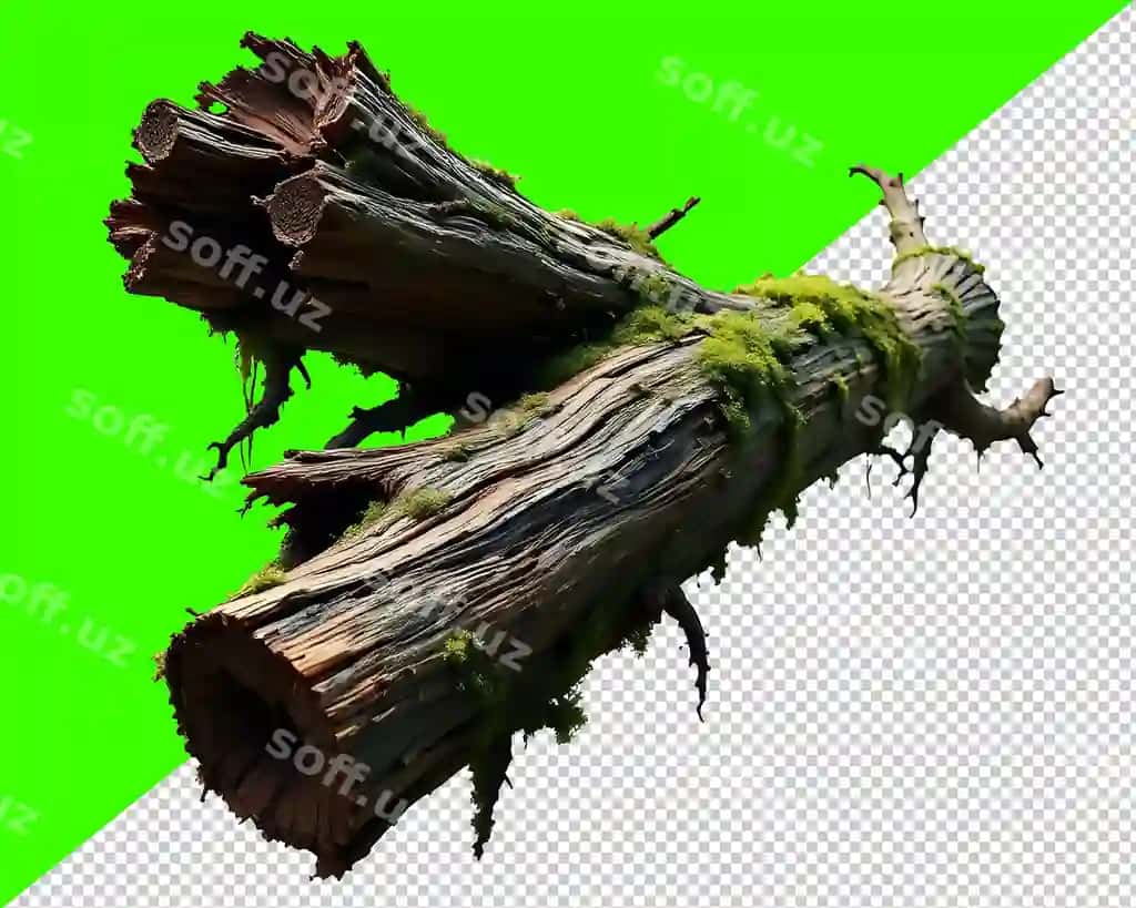 Yoshil to'qilgan daraxt tarmogi shaffof fonda ajraltirilgan AI tomonidan yaratilgan | Mossy tree branch isolated transparent background ai generated