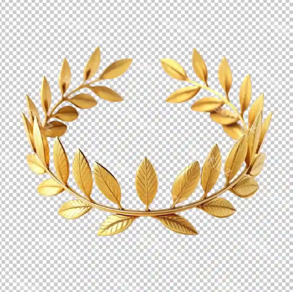 Laurel yaprağı oltin tiyino ajraltirilgan shaffof fonda | Laurel leaf golden crown isolated transparent background