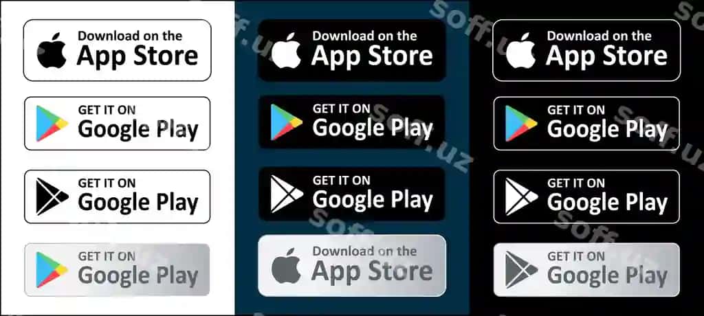 Google Play Do'kon va Apple App Do'kon tugmalar to'plami | Play store app store button set google play store apple app store