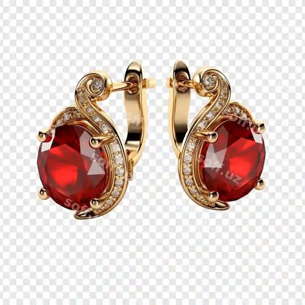 Go'zal oltin qizil soch uchir transparent fon | Beautiful golden red earrings isolated transparent background