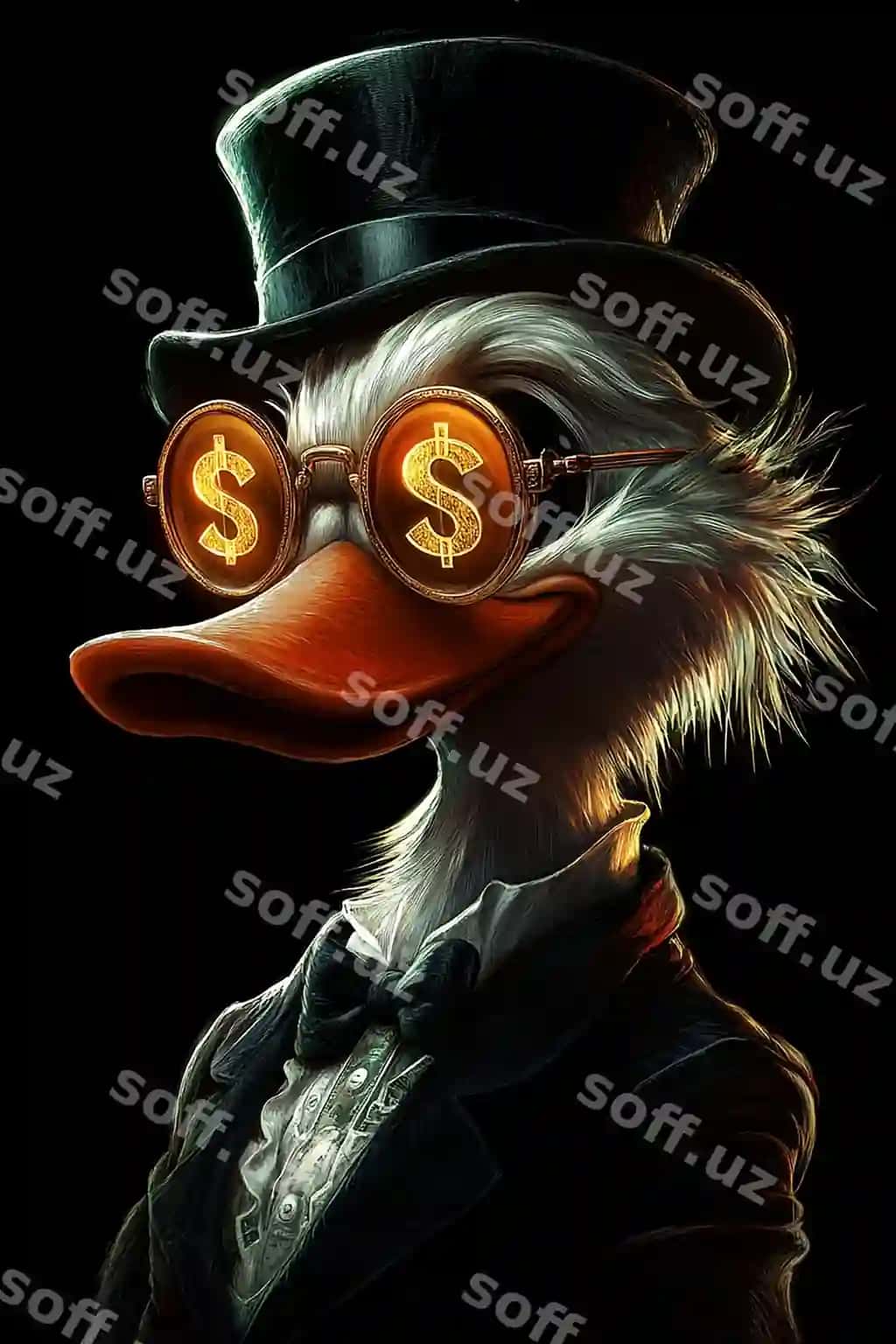 Ordak dollar belgisi bilan boshlik kiyim | Duck wearing hat with dollar sign it