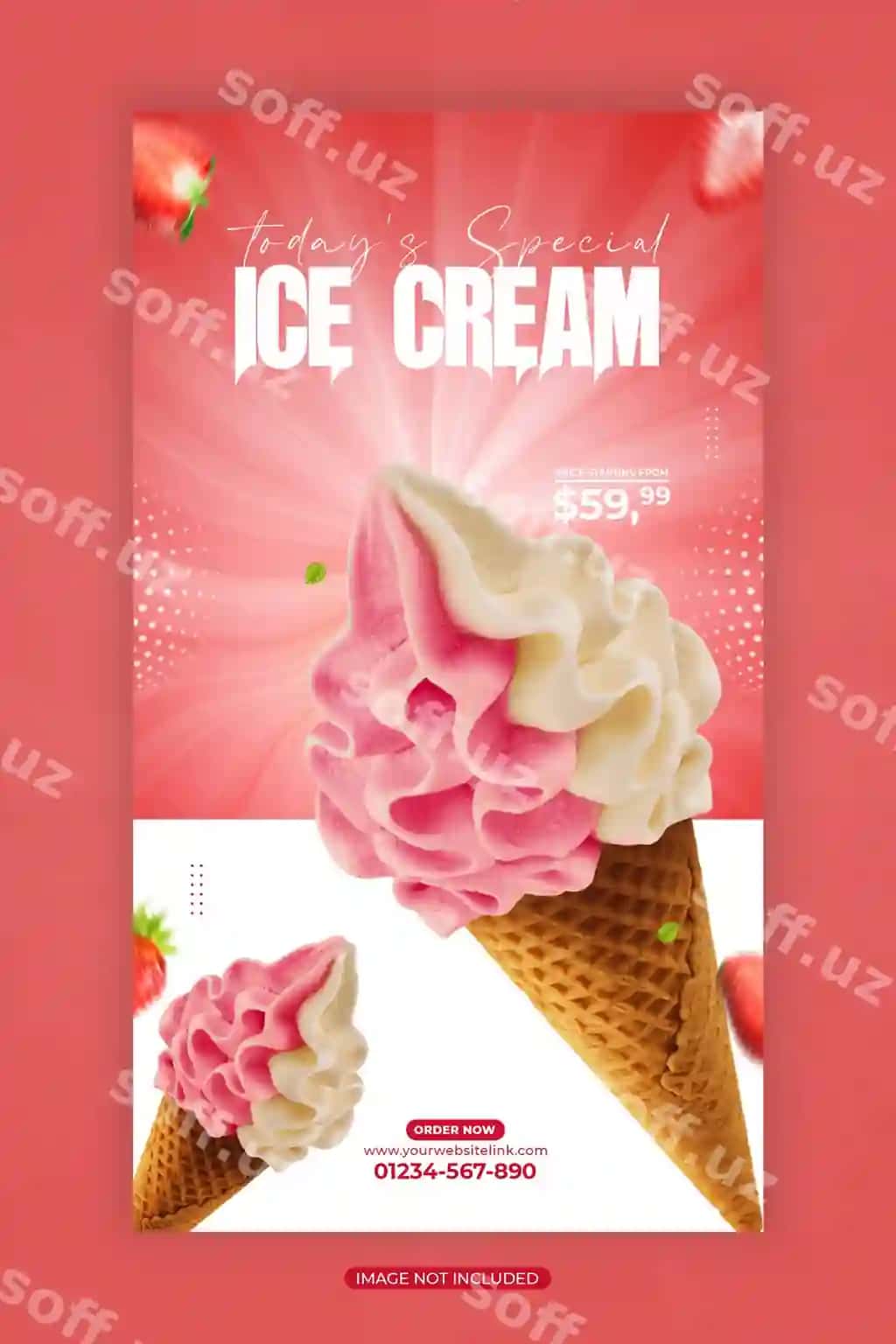 Muz qatiq yoz sotsial media post shabloni Instagram stori premium | Ice cream summer social media post template instagram story premium