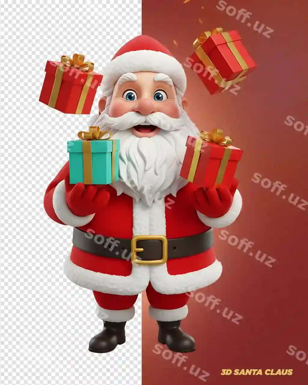 Baxmalar 3d Santa Claus Yul sovg'alari bilan sovg'a qutilari | Jolly 3d santa claus with christmas presents gift boxes