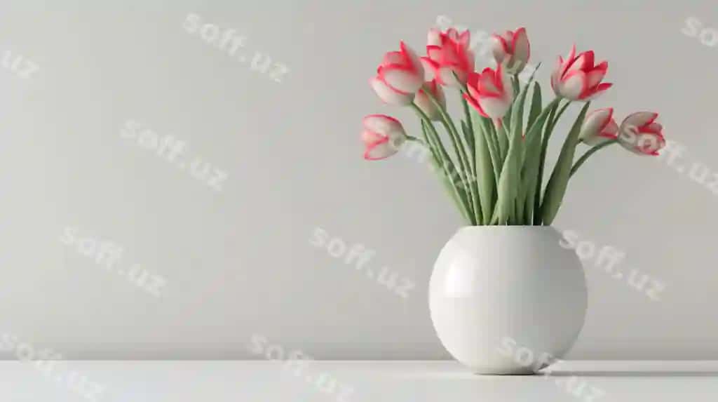 3d illustratsiya qizil oq lola qushag'i oq fonda | 3d illustration red white tulips vase against white background