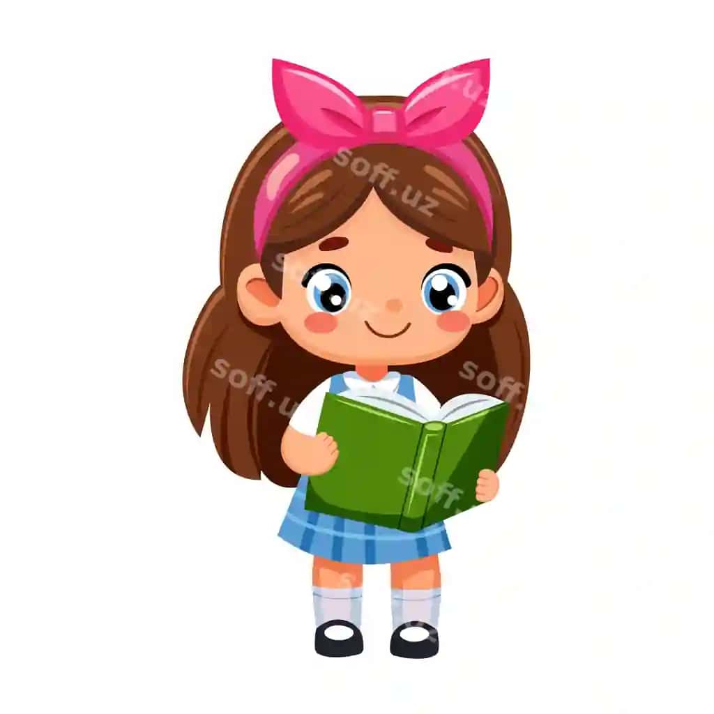 Chiroyli qiz qoshiq bilan kitob o'qiyotgan vektor illustratsiyasi | Cute girl with bow reading book vector illustration