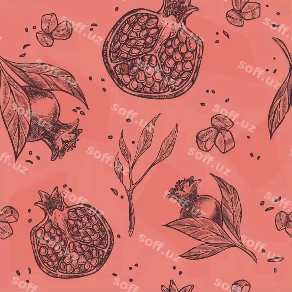 Buz kublari anor urug'lari dara bosmasi | Ice cubes pomegranate seeds branch print