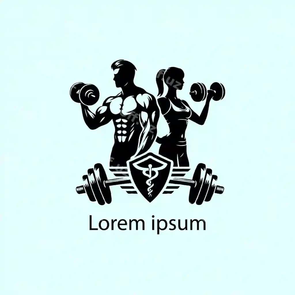 Qora jim logotipi erkak ayol oq fonda | Black gym logo man woman white background