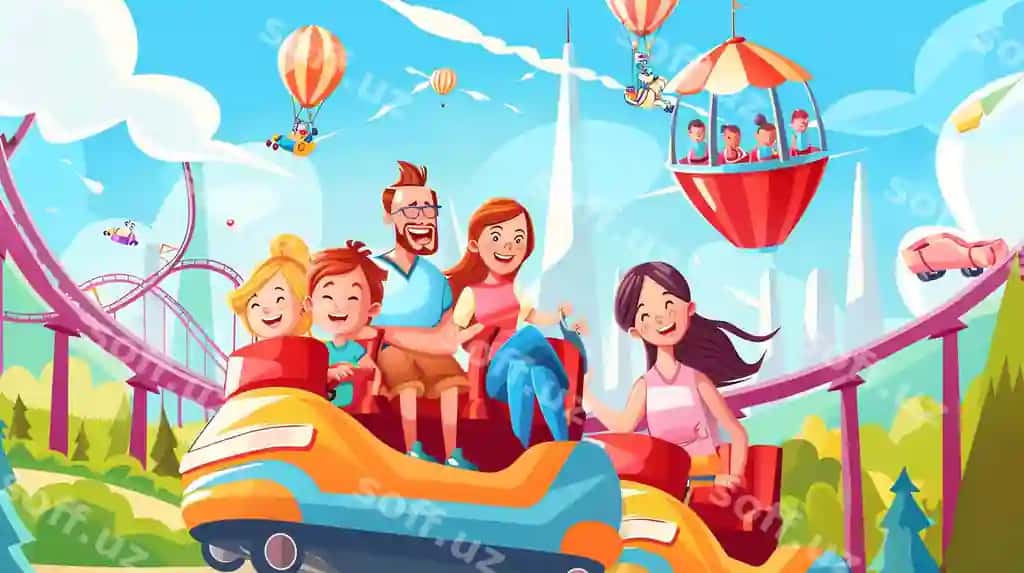 Baxtli oila ajoyib parkdagi rollercoasterda baholayotgan. | Happy family enjoying rollercoaster ride amusement park