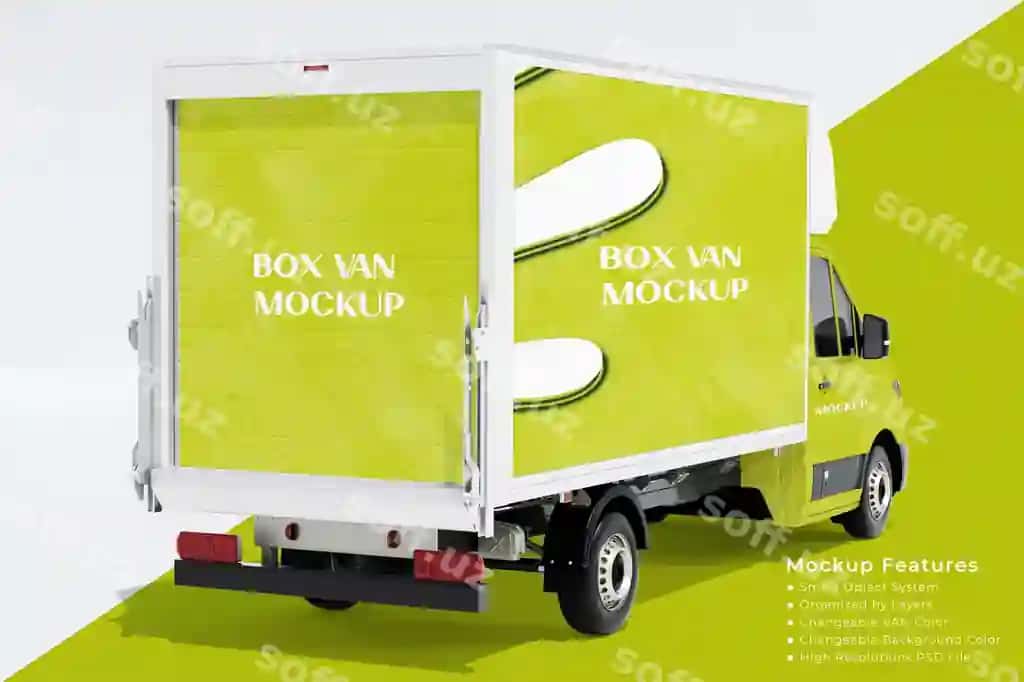 Transport qutisi van psd mockup o'ng tomondan orqa perspektivli ko'rinish | Transport box van psd mockup right side back perspective view