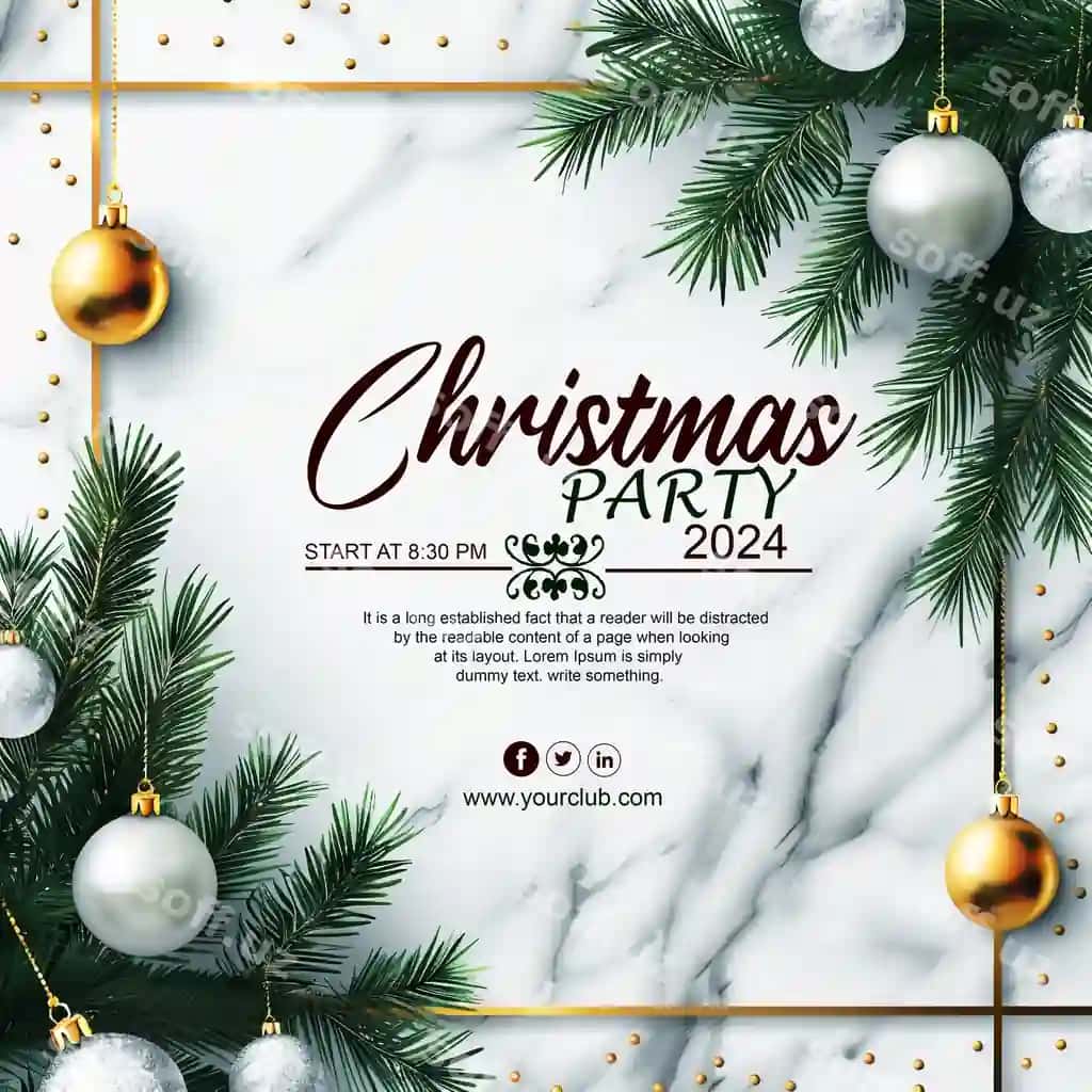 Poster Yul bayrami Yul daraxtini bezatishlar bilan | Poster christmas party with christmas tree decorations