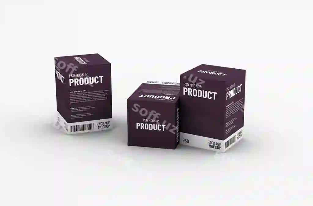 Square mahsulot qutisi paketi mockup brend reklamasi toza fonsiz | Square product box packaging mockup brand advertising clean background