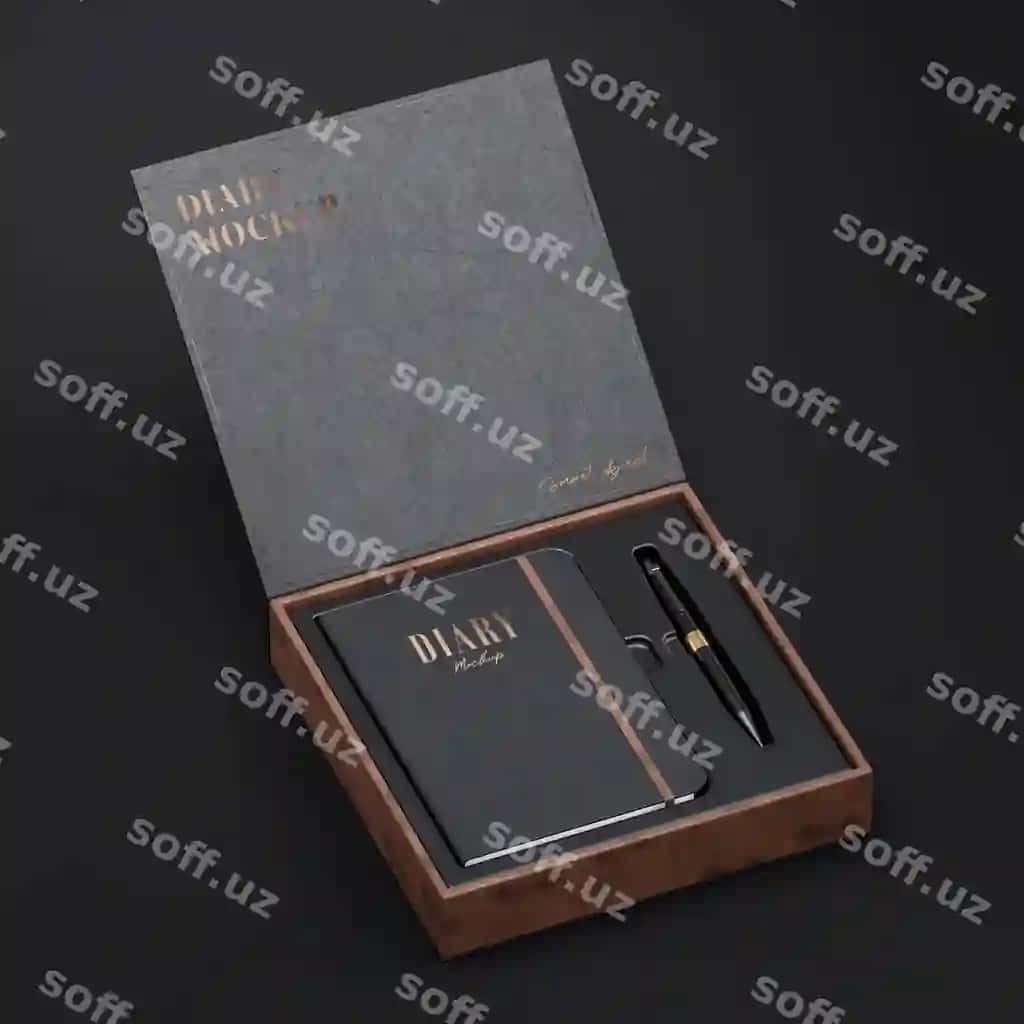 Qora derazhur daftari namunasi, derazhur qutisi namunasi, logotip brend prezentatsiyasi | Black leather diary mockup leather box mockup logo brand presentation